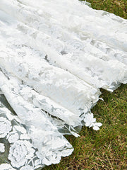 V-Neck Lace Chiffon Chapel Train Wedding Dress Ivory