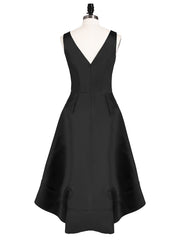 High Low Satin Birdesmaid Dress with V Neck Vintage Mauve