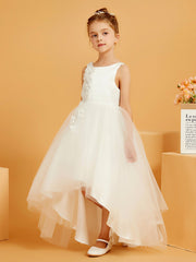 Scoop Asymmetrical Tulle/Satin Flower Girl Dress with 3D Floral