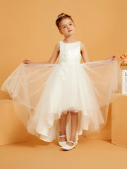 Scoop Asymmetrical Tulle/Satin Flower Girl Dress with 3D Floral