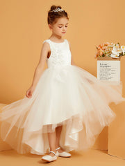 Scoop Asymmetrical Tulle/Satin Flower Girl Dress with 3D Floral