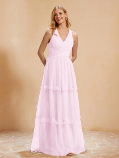 A-Line Pleated Tulle Floor-Length Dress Blushing Pink