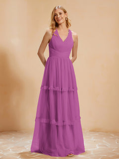 A-Line Pleated Tulle Floor-Length Dress Orchid