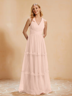 A-Line Pleated Tulle Floor-Length Dress Pearl Pink