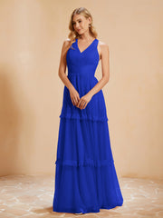 A-Line Pleated Tulle Floor-Length Dress Royal Blue