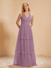 A-Line Pleated Tulle Floor-Length Dress Wisteria Plus Size