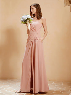 A-Line Pleated Chiffon Floor-Length Dress Dusty Rose