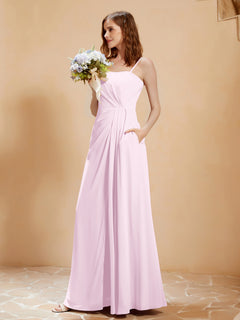 A-Line Pleated Chiffon Floor-Length Dress Blushing Pink