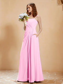 A-Line Pleated Chiffon Floor-Length Dress Candy Pink