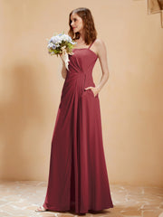A-Line Pleated Chiffon Floor-Length Dress Cinnamon Rose