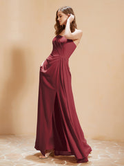 A-Line Pleated Chiffon Floor-Length Dress Cinnamon Rose