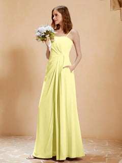 A-Line Pleated Chiffon Floor-Length Dress Daffodil