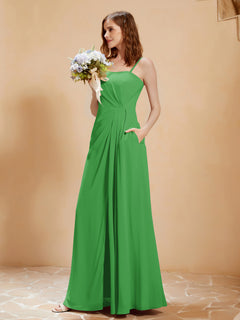 A-Line Pleated Chiffon Floor-Length Dress Green