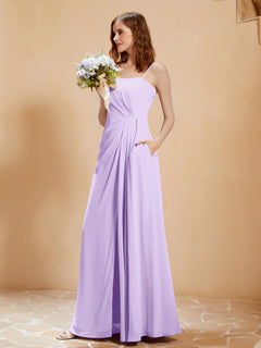 A-Line Pleated Chiffon Floor-Length Dress Lilac
