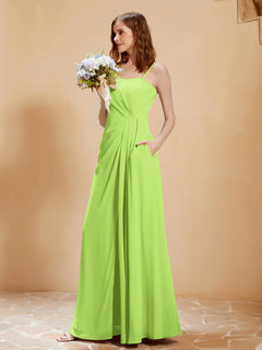 A-Line Pleated Chiffon Floor-Length Dress Lime Green