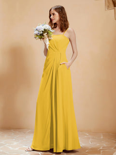 A-Line Pleated Chiffon Floor-Length Dress Marigold