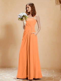 A-Line Pleated Chiffon Floor-Length Dress Orange