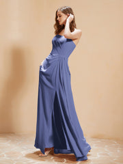 A-Line Pleated Chiffon Floor-Length Dress Periwinkle
