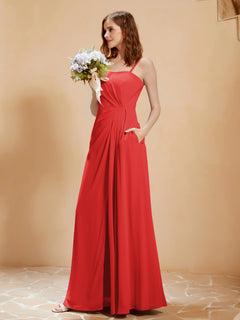 A-Line Pleated Chiffon Floor-Length Dress Red
