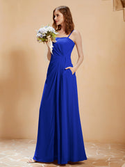 A-Line Pleated Chiffon Floor-Length Dress Royal Blue