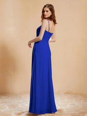 A-Line Pleated Chiffon Floor-Length Dress Royal Blue