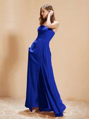 A-Line Pleated Chiffon Floor-Length Dress Royal Blue