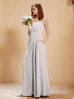 A-Line Pleated Chiffon Floor-Length Dress Silver