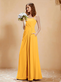 A-Line Pleated Chiffon Floor-Length Dress Tangerine
