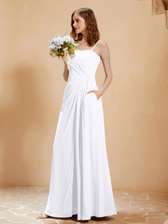 A-Line Pleated Chiffon Floor-Length Dress White