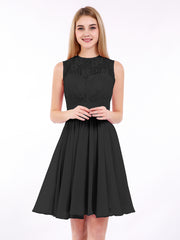 Illusion Neck Chiffon and Lace Short Dress Plum