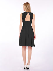 Illusion Neck Chiffon and Lace Short Dress Plum