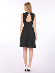 Illusion Neck Chiffon and Lace Short Dress Vintage Mauve