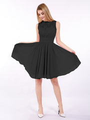 Illusion Neck Chiffon and Lace Short Dress Plum