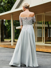 Stunning Flower Lace Sequin Appliqued Dress Silver