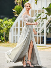 Stunning Flower Lace Sequin Appliqued Dress Silver