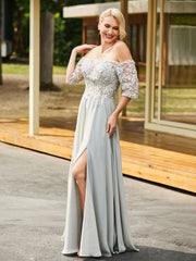 Stunning Flower Lace Sequin Appliqued Dress Silver