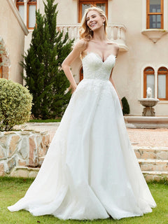 Sweetheart Tulle Sweep Train Wedding Dress Ivory