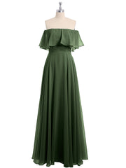 Floor-length Off Shoulder Chiffon Gown Olive Green