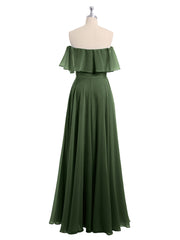 Floor-length Off Shoulder Chiffon Gown Olive Green