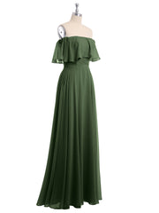 Floor-length Off Shoulder Chiffon Gown Olive Green