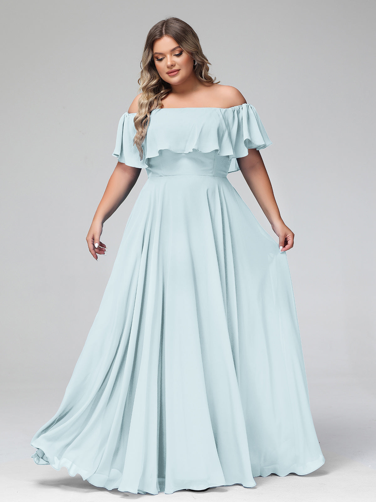 BABARONI Chiffon Mist Bridesmaid Dresses A-line Off-the-shoulder Short ...