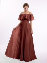 Floor-length Off Shoulder Chiffon Gown Terracotta