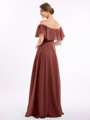 Floor-length Off Shoulder Chiffon Gown Terracotta