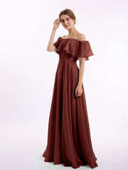 Floor-length Off Shoulder Chiffon Gown Terracotta