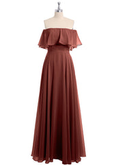 Floor-length Off Shoulder Chiffon Gown Terracotta