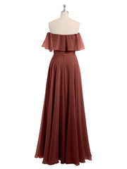 Floor-length Off Shoulder Chiffon Gown Terracotta