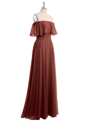 Floor-length Off Shoulder Chiffon Gown Terracotta