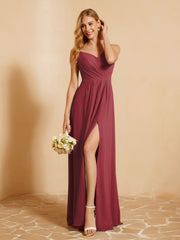 A-Line Pleated Chiffon Dress with V-Neck Cinnamon Rose