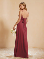 A-Line Pleated Chiffon Dress with V-Neck Cinnamon Rose