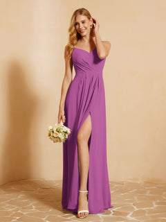 A-Line Pleated Chiffon Dress with V-Neck Orchid